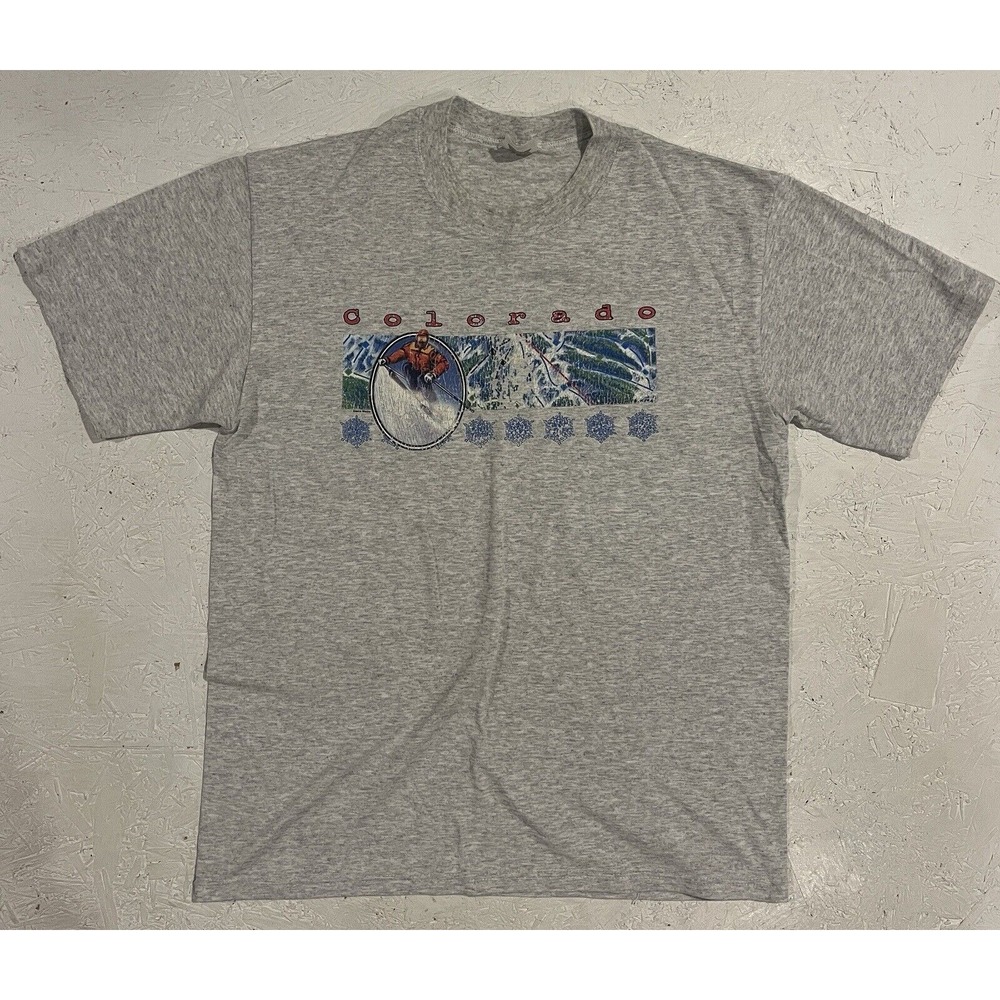Vintage Soffe Colorado Sierra Madre Skiing Ski Shirt‎ Mens L Gray Short Sleeve